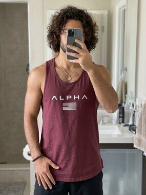 Alpha Men's Red Tank Top Activewear Gym Lifting Workout Muscle Size M